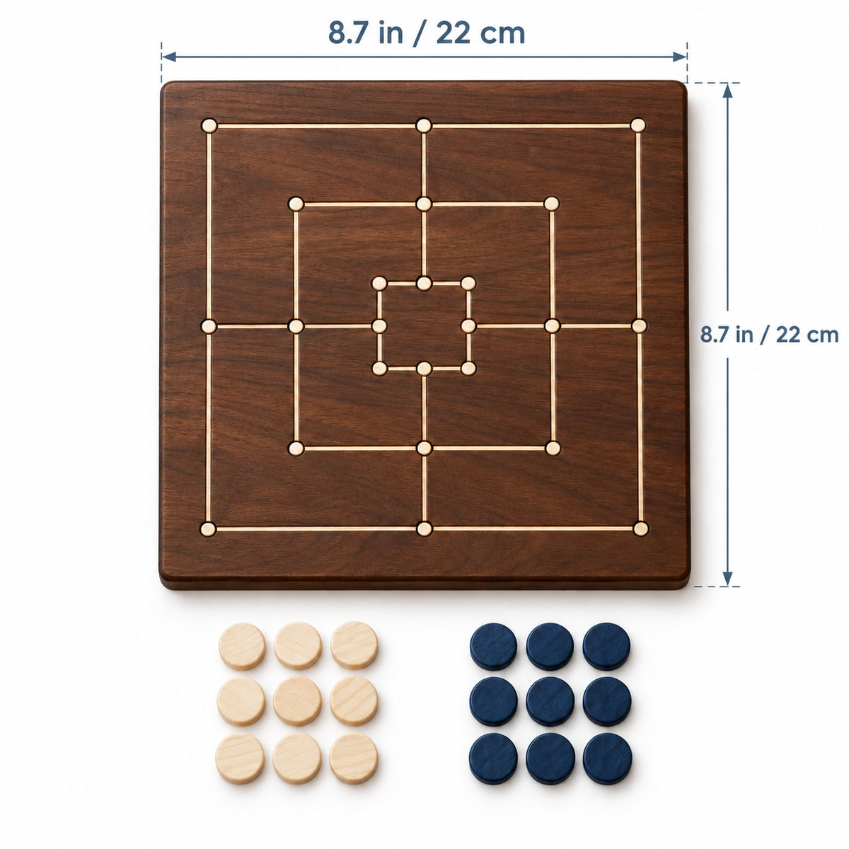 Walnut Nine Men's Morris Set