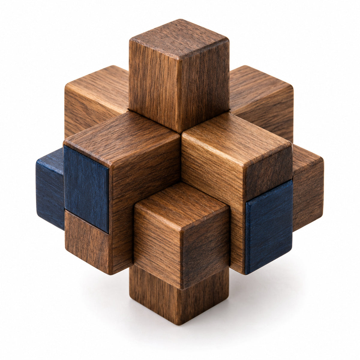 Smoked Oak Six-Piece Burr Puzzle